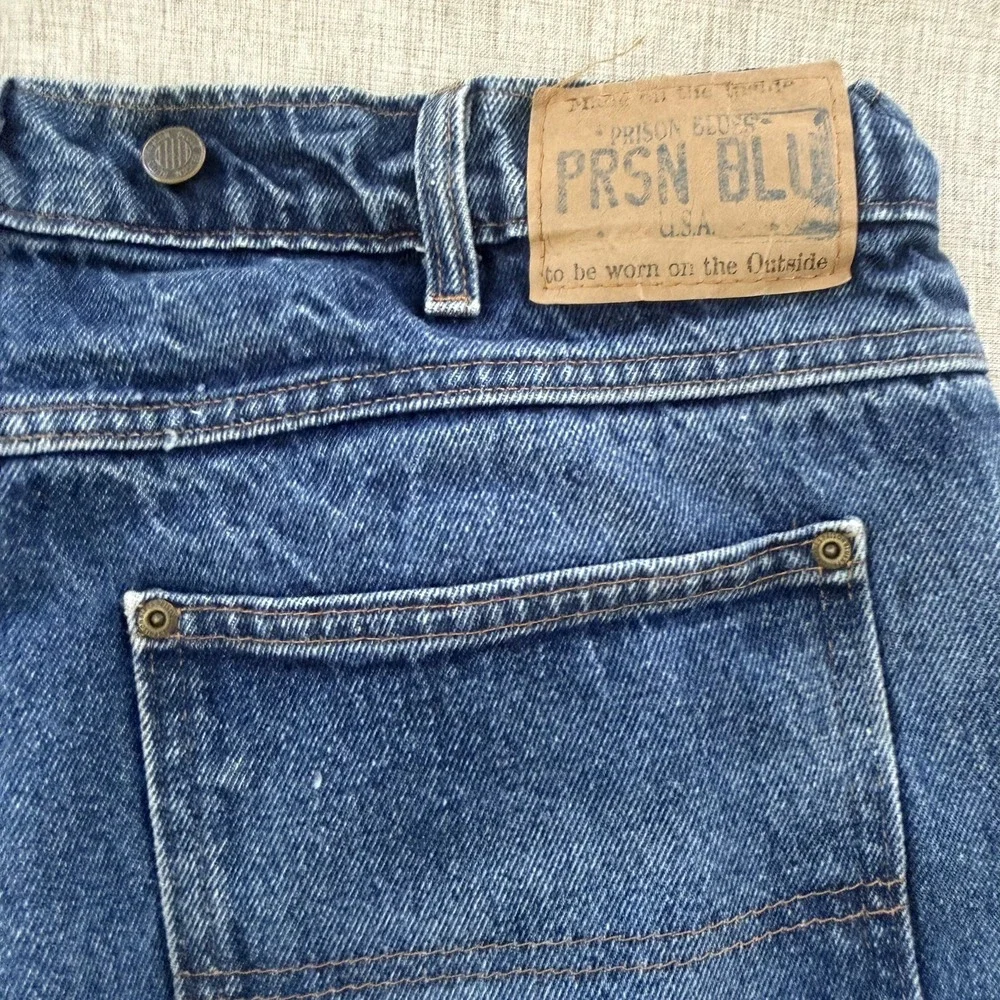 Vintage Prison Blues Denim Jeans Mens 36x31 Carpenter Workwear Made In USA